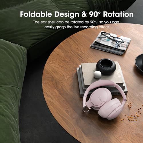 DOQAUS Bluetooth Headphones Over Ear, Headphones Wireless, APP Control | 90H Playtime, 9 EQ Modes, Bluetooth5.4, Hifi Stereo Sound Headphones, ENC Mic, Foldable, for Travel Work Study Phone, Pink - color: Pink