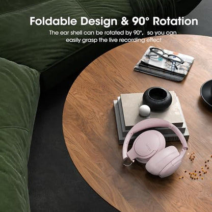 DOQAUS Bluetooth Headphones Over Ear, Headphones Wireless, APP Control | 90H Playtime, 9 EQ Modes, Bluetooth5.4, Hifi Stereo Sound Headphones, ENC Mic, Foldable, for Travel Work Study Phone, Pink - color: Pink