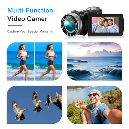 4K Video Camera Camcorder 3.0" Touch Screen Vlogging Camera for YouTube 18X Digital Zoom with External Stereo Microphone, Remote Control, 32G Card &2 Batteries