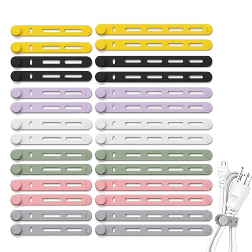 28Pcs Silicone Cable Ties, Reusable & Washable with Locking Buckles, Adjustable Fastening Multipurpose Cord Organizer, High Elasticity Cable Management Organizer