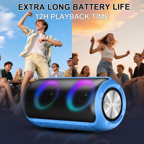 Hupoaf Bluetooth Speaker, 2026 New Portable Wireless Speaker with 6D Loud Sound, IPX7 Waterproof, HD Call, RGB Lights, 12H Playtime for Home/Party/Outdoor/Beach, Electronic Gadgets, Birthday Gift - color: Blue