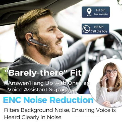 AI Bluetooth Headset Wireless Bluetooth Headphone Earphone Earpiece with Translation, Noise Cancelling, Last 72H, Single-Ear Earbuds with Microphone, for Phone/PC/Laptop, Daily/Office/Trucker