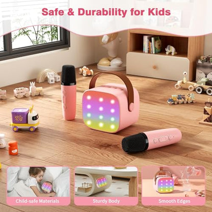 Mini Karaoke Machine with 2 Wireless Microphones, 2026 TOP Kids Portable Bluetooth Karaoke Machine for 3, 4, 5, 6, 7, 8, 9,10,11,12+Year Old, Christmas Birthday Gifts for Girls Boys Adults Home Party - color: Pink