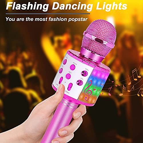 Karaoke Microphone Wireless for Singing: Bluetooth Karaoke Mic for Kids Adults - color: 02-Pink With Light