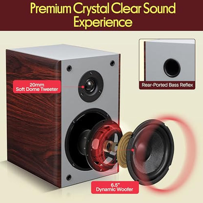 Pyle 6.5" Home Audio Speakers, 2-Way Passive Bookshelf, 240W Max Power, 1" Silk Dome Tweeter, Composite Woofer, Gold Plated 5 Way Binding Post, Rubber Surrounds, Beautiful Wood Grain Finish - Pair - color: Cherry, size: 6 inch