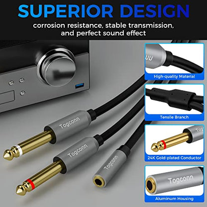 3.5mm to Dual 6.35mm Y-Adapter Splitter 0.6 Feet,3.5mm 1/8 Inch TRS Stereo Female to 2 X 6.35mm 1/4 Inch TS Mono Male Y Splitter Audio Cord Converter Connector for Phone, PC, Computer Sound Card,Mixer - size: 1 Pack, style: 3.5(female) to dual 6.35(male)