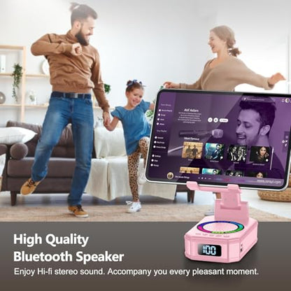 Gifts for Women, Phone Stand with Wireless Bluetooth Speaker and Anti-Slip Base, Gadgets for Anniversary Idea Gift, Phone Charger Stand with LED Lights, Kitchen Gadget Compatible with IOS Android - color: Light Pink
