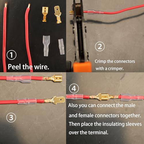 Feggizuli 480pcs Male and Female Spade Connectors Kit With Insulating Sleeve - 2.8mm, 4.8mm, 6.3mm Crimp Terminals for Electrical Wiring