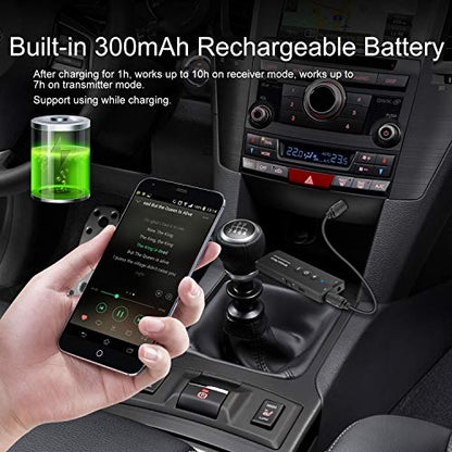 Bluetooth 5.3 Transmitter for TV PC, Audio Receiver for Car Speaker System | 2026 Upgraded 3-in-1 Portable Wireless Rechargeable Stereo Transceiver Adapter - color: Black