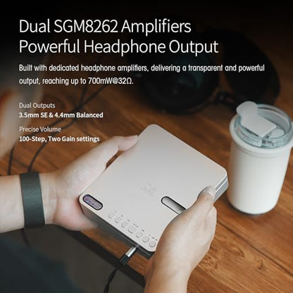 EC Play Portable CD Player, Desktop Hi-Fi CD Player USB DAC Dual CS43198 DAC, SGM8262, 384kHz/32bit, DSD256 700mW Output, Two-Way Bluetooth 6.0, 12H Battery, 1.12-in Screen,4.4mm/3.5mm/Coaxial Output - color: EC Play Black
