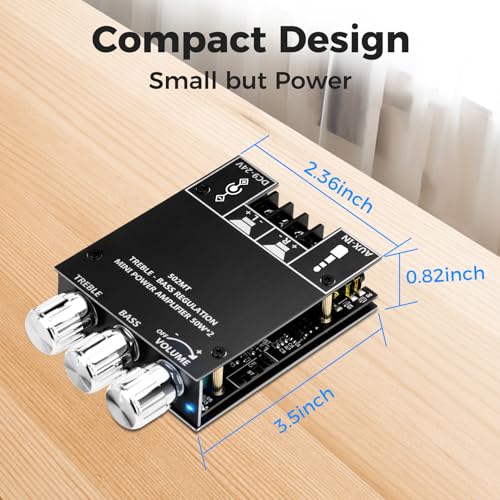 Daakro ZK-502MT Bluetooth Amplifier Board,50W+50W 2.0 Channel Amp Board with Treble and Bass Control,DC 9-24V, Bluetooth and AUX Inputs, Audio Amp Board for Home DIY Wireless Speakers, Password Free - color: ZK-502MT