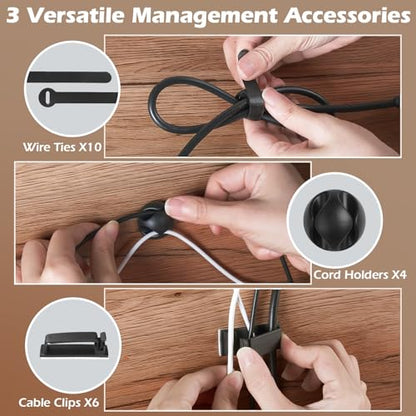 Under Desk Cable Management Tray - 18-29in Retractable Iron Cord Organizer, No-Drill Installation with Anti-Slip Pads, Desk Cable Tray for Office, Gaming,Standing Desks(Black)