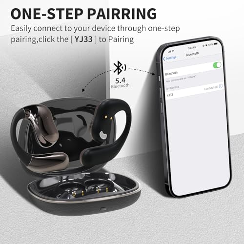 Open Ear Headphones with Touchscreen, Over Ear Bluetooth Earbuds, Black - color: Black