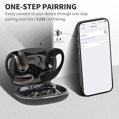 Open Ear Headphones with Touchscreen, Over Ear Bluetooth Earbuds, Black - color: Black