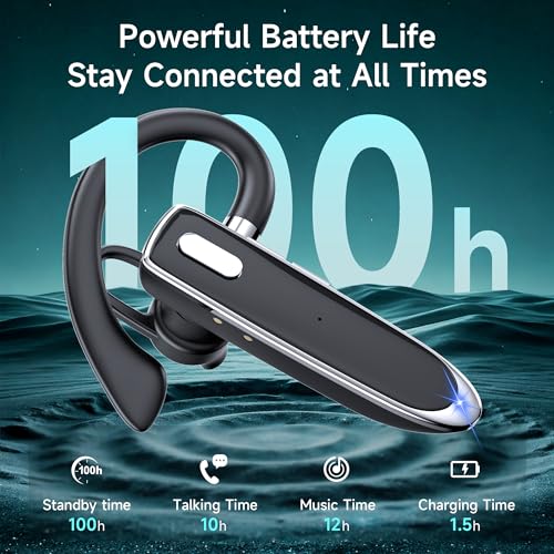 Bluetooth Headset V6.1, Wireless Bluetooth Earpiece with Mic, CVC8.0 Noise Cancelling Business Headset, 100H Playtime, LED Display, Dual Device Pairing, Mute Button for Office, Driving, Trucker
