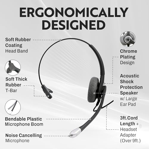 INNOTALK Phone Headset Compatible with Avaya 5620 5621 5625 6416 6424 QE4610 9404 9406 9408 9504 9508, QD Headset Adapter Cable + Noise Cancel Supersonic Monaural Desk Phone Headset - size: Superb Monaural