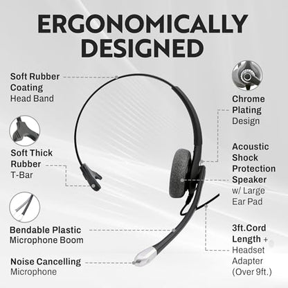 INNOTALK Phone Headset Compatible with Avaya 5620 5621 5625 6416 6424 QE4610 9404 9406 9408 9504 9508, QD Headset Adapter Cable + Noise Cancel Supersonic Monaural Desk Phone Headset - size: Superb Monaural