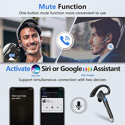 Single Bluetooth Headset, Business Wireless Earbud Bluetooth Earpiece V5.3 Hands-Free Earphones with Mic, Compatible for iPhone Cell Phones Driving/Business/Office