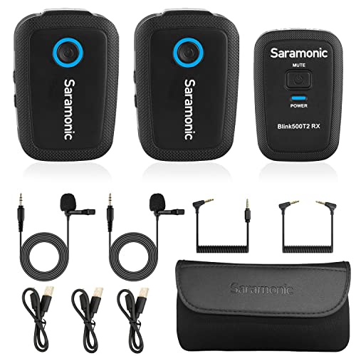 Saramonic Blink500 T2 Wireless Lavalier Microphone for Cameras Camcorder,Noise Cancellation,328ft Range,12H Battery Life,Clip-on Lapel Mic for Video Recording Interview YouTube Live Streaming