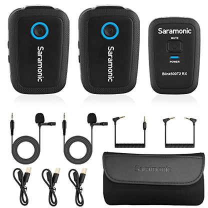 Saramonic Blink500 T2 Wireless Lavalier Microphone for Cameras Camcorder,Noise Cancellation,328ft Range,12H Battery Life,Clip-on Lapel Mic for Video Recording Interview YouTube Live Streaming