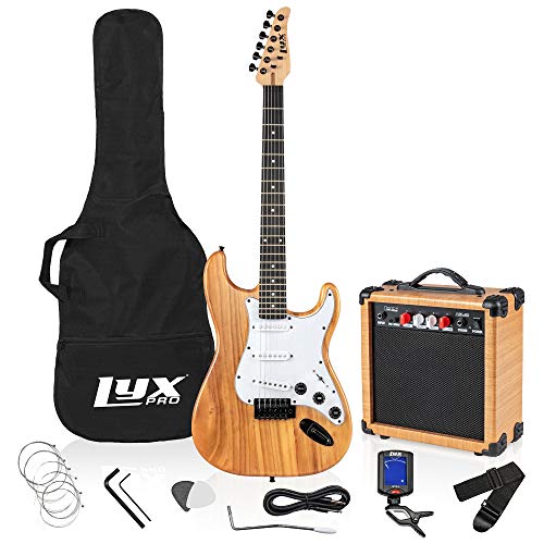 LyxPro Electric Guitar Amp 20 Watt Amplifier Built In Speaker Headphone Jack And Aux Input Includes Gain Bass Treble Volume And Grind - Natural - color: Natural, size: 20 Watt