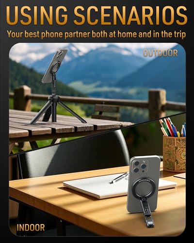 MOSENVKA Magnetic Phone Tripod Mount With 1/4" Hole&Cold Shoe,Foldable Travel Phone Stand Smartphone Tripod Adapter for iPhone Cell Phone Stand Holder for Desktop Video Live Streaming Vlogging Filming