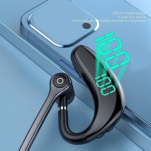 Yunseity Single Ear Bluetooth Headset, V18 Noise Cancelling Earpiece Bluetooth 5.3, Hands 65 Hours Talk Time Sports Headset with Mic, LED Power Display, Earhook 180°