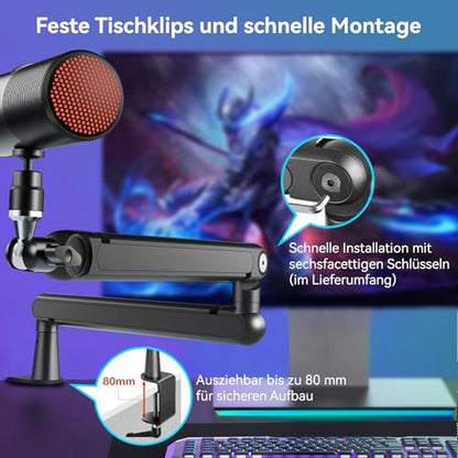 THRONMAX S7 TUNE Low Profile Mic Arm, 360° Rotatable Microphone Boom Arm Mic Stand, Cable Management, Easy Clamp for Streaming, Podcasting, Gaming,Universal fit for Blue Yeti HyperX QuadCast Finfine