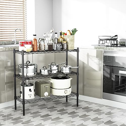 Auslar 3-Tier Heavy Duty Wire Shelving Adjustable Metal Storage Rack Black | Standing Shelving Units, Multi-Purpose Organizer for Kitchen Garage Pantry Laundry, Easy-Assembly Storage Shelf