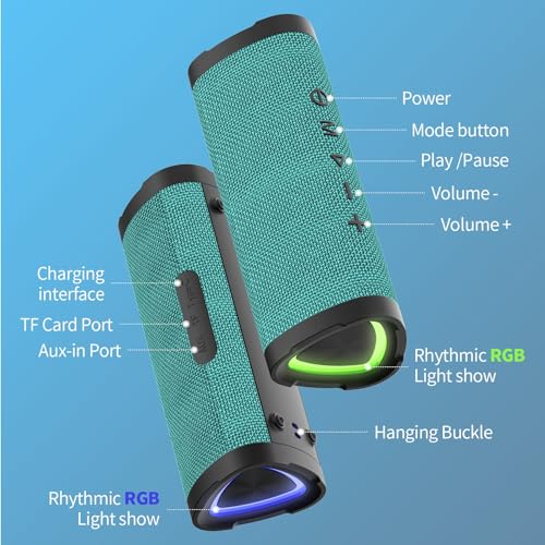 Vanzon V40 Bluetooth Speakers, Portable Wireless Speaker V5.0 with 24W Loud Stereo Sound, 24H Playtime, TWS & IPX7 Waterproof, Suitable for Travel, Home and Outdoors-Light Green (HIJ) - color: Light Green