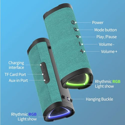 Vanzon V40 Bluetooth Speakers, Portable Wireless Speaker V5.0 with 24W Loud Stereo Sound, 24H Playtime, TWS & IPX7 Waterproof, Suitable for Travel, Home and Outdoors-Light Green (HIJ) - color: Light Green