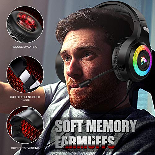Odaban Gaming Headset Xbox One Headset with Stereo Surround Sound,PS4 Gaming Headset with Mic & LED Light Noise Cancelling Over Ear Headphones Compatible with PC, PS4,PS5, Xbox One,Mac
