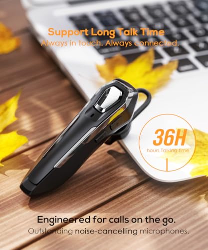Wireless Headsets V5.4 with Noise Canceling Mic Single Earphones Bluetooth Headset 36Hrs Talking Time Wireless Bluetooth Headphones for Driving Black