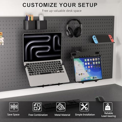 WALI Articulating Pegboard Adjustable Mount for Laptop and Monitor 2 in 1 with Vented Tray, Fits 1" Hole Spacing & Up to 1/4" Hole Diameter, Supports Laptop or Monitor Under 8.8lbs, PM00LP, Black - size: 1 inch hole