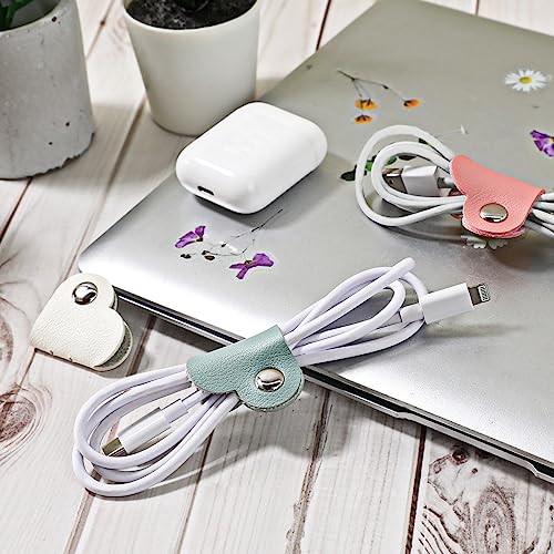 KALIONE 하트 코드 오거나이저 3팩 랩 매니저, USB 케이블 오거나이저 보관 PU 가죽 이어폰 보관 스트랩 휴대용 가방 충전 케이블 홀더 귀여운 헤드폰 케이스 여성 여아용 선물
