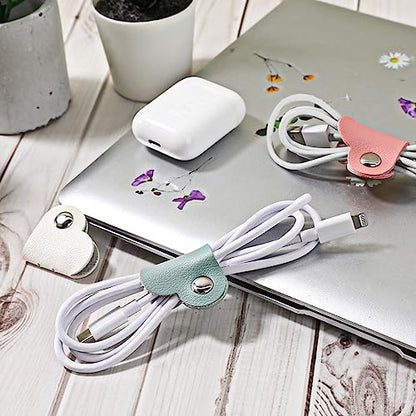 KALIONE 하트 코드 오거나이저 3팩 랩 매니저, USB 케이블 오거나이저 보관 PU 가죽 이어폰 보관 스트랩 휴대용 가방 충전 케이블 홀더 귀여운 헤드폰 케이스 여성 여아용 선물