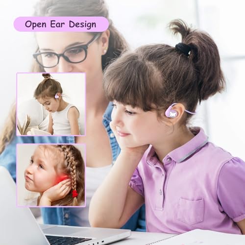 Kids Headphones, LK15 Open Ear Bluetooth Headphones with Air Conduction | Ultra-Light, 85dB Volume Limiting Wireless Headphone for Children Teens Boys Girls (Purple) - color: Purple