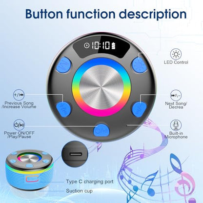 OYIB Bluetooth Shower Speaker, Portable Bluetooth Speaker 360° HD Sound, RGB Lights, IPX7 Waterproof Wireless Speaker with Suction Cup and Mic, Shower Radio for Party/Outdoor/Travel/Gifts/Blue - color: Deep Blue