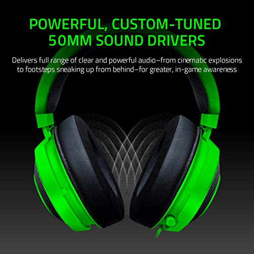 Razer Kraken Tournament Edition: THX Spatial Audio - Full Audio Control - Cooling Gel-Infused Ear Cushions - Gaming Headset Works with PC, PS4, Xbox One, Switch, Mobile Devices - Green (Renewed)