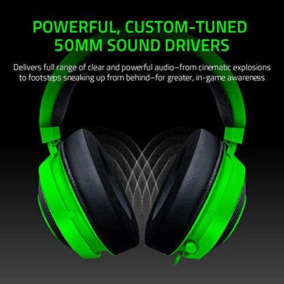 Razer Kraken Tournament Edition: THX Spatial Audio - Full Audio Control - Cooling Gel-Infused Ear Cushions - Gaming Headset Works with PC, PS4, Xbox One, Switch, Mobile Devices - Green (Renewed)