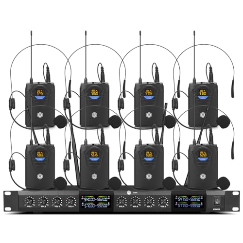W IN-MIX UHF Wireless Microphone System – 8 Channel, 165ft Range, Headset & Lavalier Mics for Church, Conference, Stage, Karaoke - style: 8 bodypack