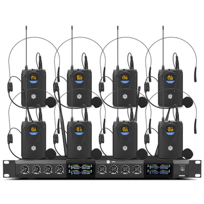 W IN-MIX UHF Wireless Microphone System – 8 Channel, 165ft Range, Headset & Lavalier Mics for Church, Conference, Stage, Karaoke - style: 8 bodypack
