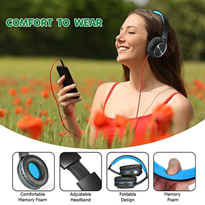 Rydohi Bluetooth Headphones Over Ear, 68H Playtime 3 EQ Music Modes Wireless Headphones with Microphone/Deep Bass, Foldable Lightweight Headset for PC Home Travel Office(Black Blue) - color: Black Blue