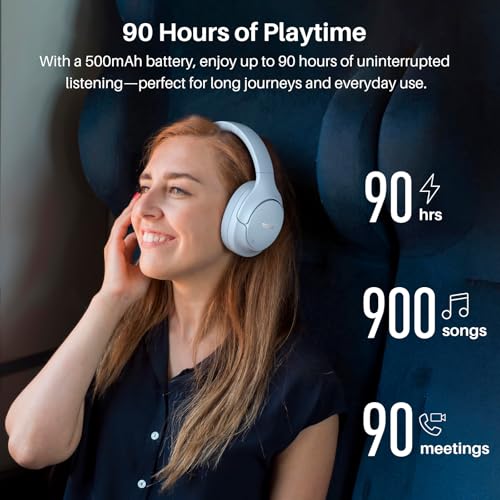 TOZO HT3 Hybrid Noise Cancelling Headphones, 90H Playtime, Spatial Audio AI Chat with 5 Mics, Crystal Pods Hybrid Active Noise Cancelling Wireless Earbuds, 10mm Drivers Deep Bass Stereo Sound
