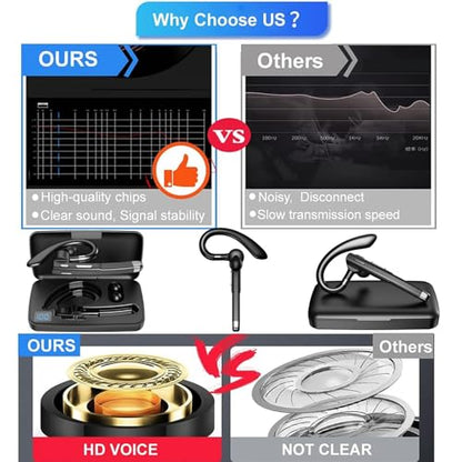 Wireless Headset Business Earpiece 30Hrs Playtime with 450mAh Charging Case Built-in Mic Noise Cancelling Headphone Handsfree Sports Earphone for Android iOS Driving Trucker Driver Business Office - color: Black