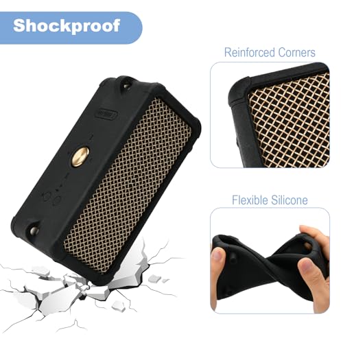 Silicone Cover for Marshall Emberton III Speaker, Soft Silicone Case Replacement Protective Skin Cover Portable Travel Sleeve with Shoulder Strap (Case Only) (Black) - color: Black