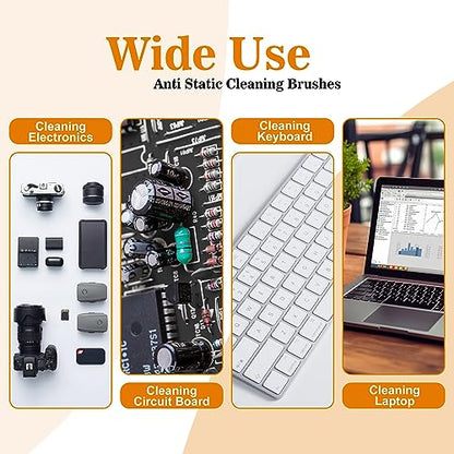 Small Portable Nylon Anti Static Brushes Electronics Computer Keyboard Laptop Cleaning Brush Kit (Black, Set of 8)