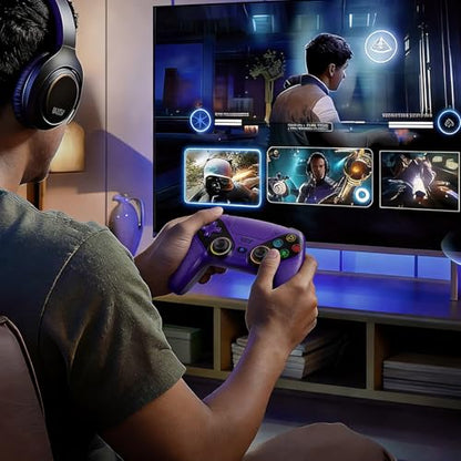 Gamrombo LED Wireless Controller for PS5, Compatible with PS5 Pro/Slim/PC, Dual Vibration, Macro/Turbo Function, 3.5mm Audio Jack, 6-Axis Motion Contro Gamepad with Speaker(Amethyst) - color: Amethyst