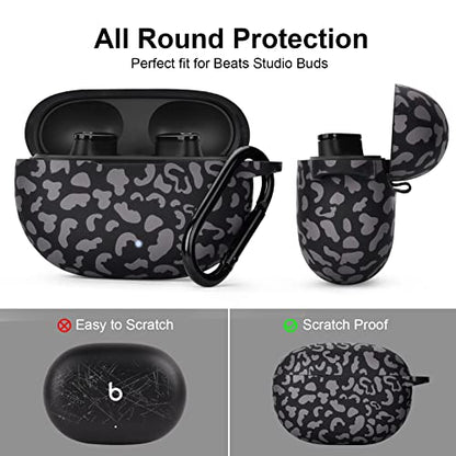 AIRSPO Silicone Case Compatible with Beats Studio Buds Case 2021 Soft Protective Cover for Beats Wireless Earbuds with Keychain (Black Leopard) - color: Black Leopard