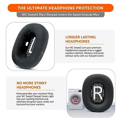 WC SweatZ Max - Patented Silicone Sweat Covers for AirPods Max 1 | Made by Wicked Cushions | (Does Not Fit AirPods Max 2). Sweatproof, Full Earpad Protection | Black - color: Black